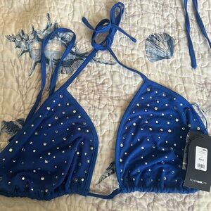 Fashion Nova Royal Blue Rhinestone Bikini Top